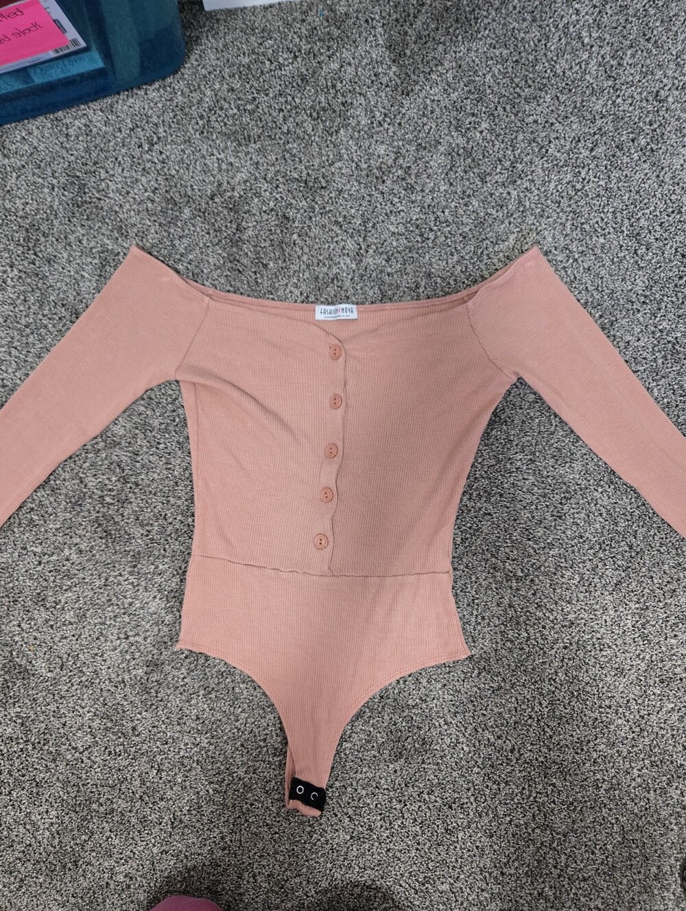 Fashion Nova Ribbed Off-Shoulder Button-Front Bodysuit - Peachy Pink